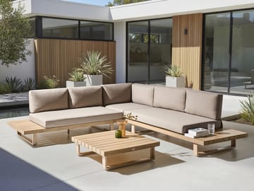 Hjørnesofa utendørs med bord 5-seter Mykonos høyrevendt akasietre - Beige/brun - Hagemøbler - Loungemøbler - Sofagruppe utendørs