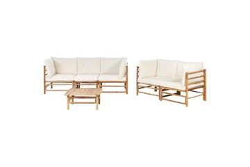 Trädgårdssoffgrupp Beliani Cerreto Beige/ljust trä White||Light wood - Hagemøbler - Loungemøbler - Sofagruppe utendørs