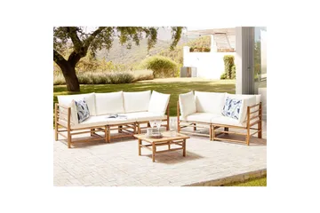 Trädgårdssoffgrupp Beliani Cerreto Beige/ljust trä White||Light wood - Hagemøbler - Loungemøbler - Sofagruppe utendørs