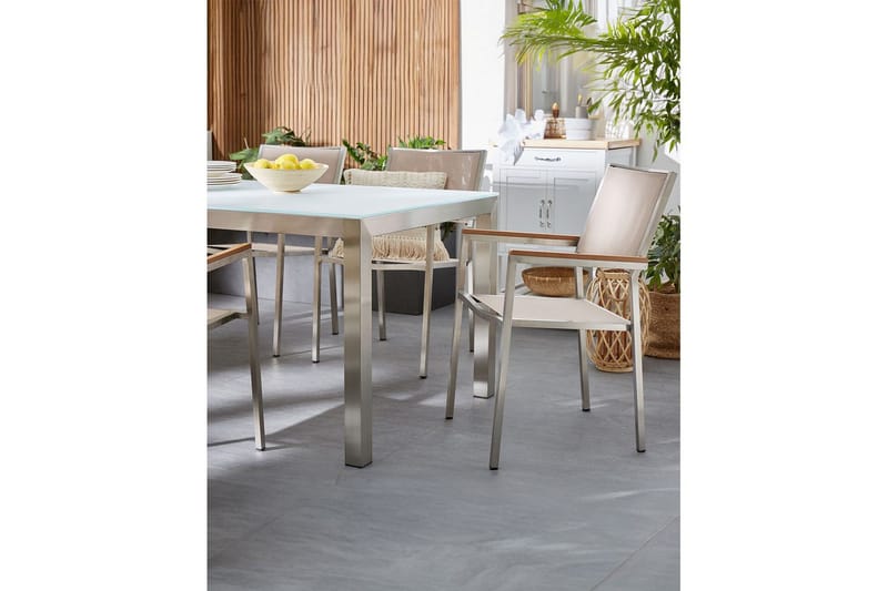Matstol Beliani Grosseto set om 6 Sandbeige/silver/ljust trä Sand beige||Silver||Light wood - Hagemøbler - Balkong - Balkongmøbler - Balkongstoler