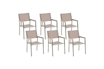 Matstol Beliani Grosseto set om 6 Sandbeige/silver/ljust trä Sand beige||Silver||Light wood - Hagemøbler - Balkong - Balkongmøbler - Balkongstoler