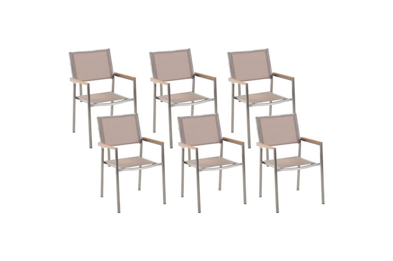 Matstol Beliani Grosseto set om 6 Sandbeige/silver/ljust trä Sand beige||Silver||Light wood - Hagemøbler - Balkong - Balkongmøbler - Balkongstoler