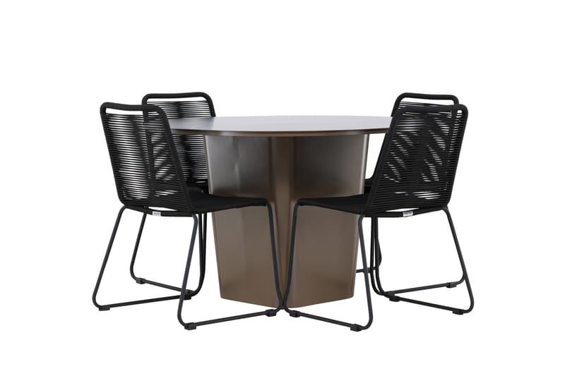 Santa Fe Spisegruppe Rund 120 cm + 4 stk Linero Spisestoler Svart/Brun