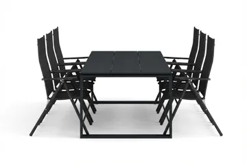 Devon utendørs spisegruppe 210x100 cm med 6 regulerbare stoler - Svart - Hagemøbler - Hagegruppe - Spisegrupper hage