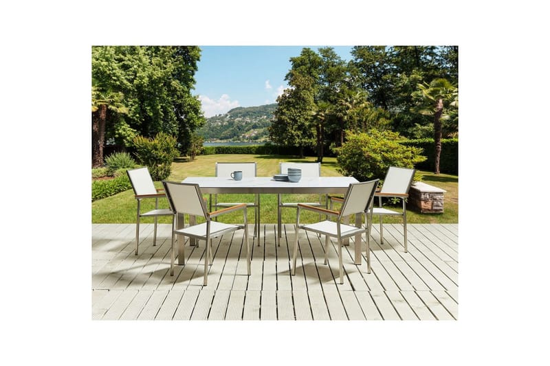 Matsalsset Beliani Cosoleto/Grosseto Grå/Silver, 6-Sits White Marble||Silver - Hagemøbler - Hagegruppe - Spisegrupper hage