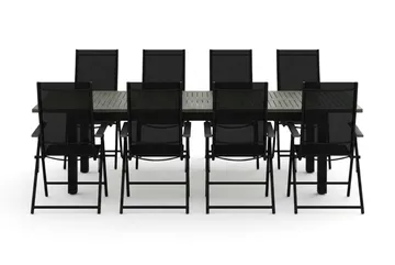 Monaco utendørs spisegruppe, uttrekkbar 210/310x90 med 8 Sanna regulerbare stoler - Svart/Grå - Hagemøbler - Hagegruppe - Spisegrupper hage