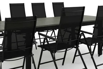 Monaco utendørs spisegruppe, uttrekkbar 210/310x90 med 8 Sanna regulerbare stoler - Svart/Grå - Hagemøbler - Hagegruppe - Spisegrupper hage