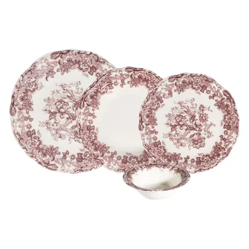 Middagsservise (24 deler) Opviq Antigue Fulya 24 (32 x 36 x 41 cm) Hvit Mørk bordeaux - Hvit og mørk burgunder - Husholdning - Servering & borddekking - Tallerkener