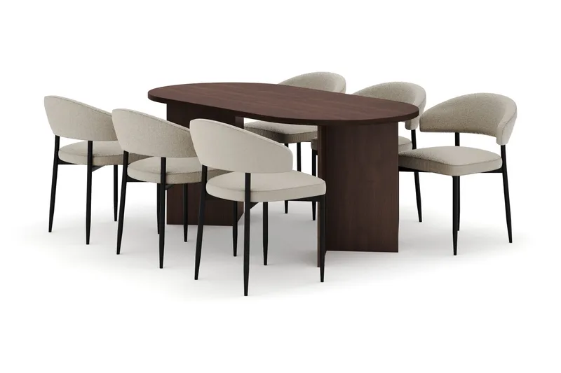 Dano Spisebord 180 cm med 6 Sawako Spisestoler - Valnøtt / Beige - Møbler - Bord - Spisegrupper