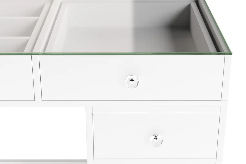 Glow Stort sminkebord med glassplate – oppbevaring med skuffer og rom 120 cm - Hvit - Møbler - Bord - Sminkebord & toalettbord