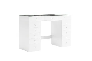 Glow Stort sminkebord med glassplate – oppbevaring med skuffer og rom 120 cm - Hvit - Møbler - Bord - Sminkebord & toalettbord