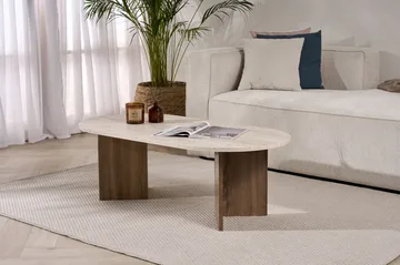 Hasina sofabord 119 cm ovalt - Travertin og Valnøtt - Møbler - Bord - Sofabord