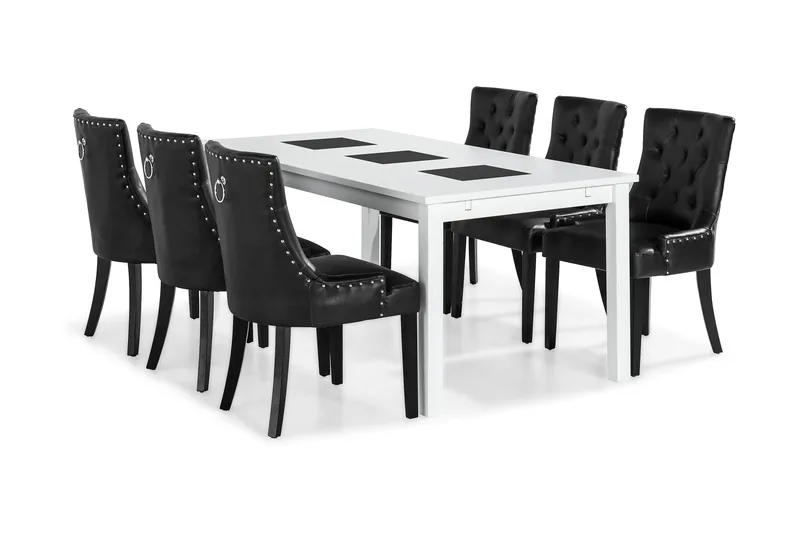 Jasmin Spisegruppe med 6 Tuva Lenestol, Hvit/Svart PU