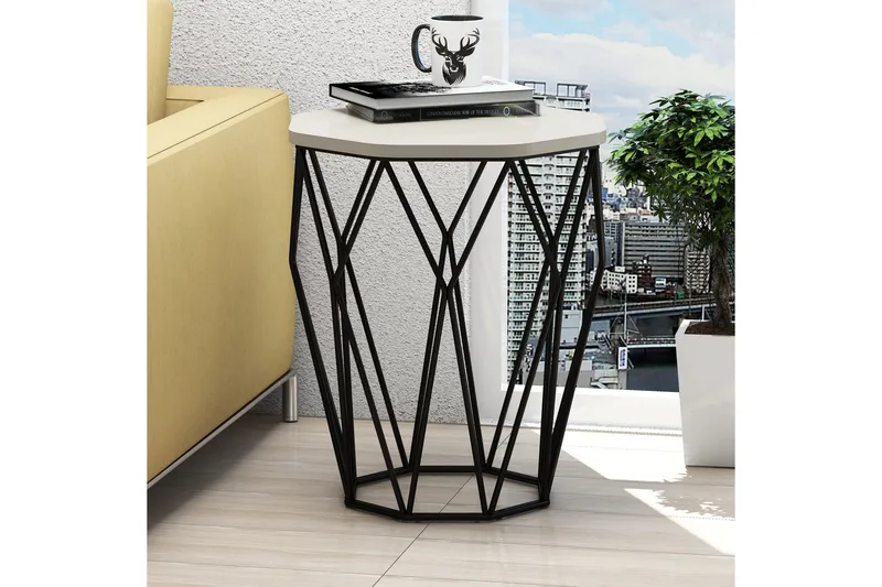 Bojana Sidebord Rundt 46 cm - Beige/Svart - Møbler - Bord - Avlastningsbord - Lampebord & sidebord