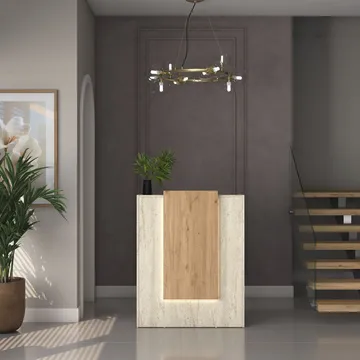 Resepsjonsbord Wallxpert Cleo Shelf (90 x 110 x 40 cm) travertin valnøtt - Travertin og valnøtt - Møbler - Bord - Avlastningsbord - Gangbord