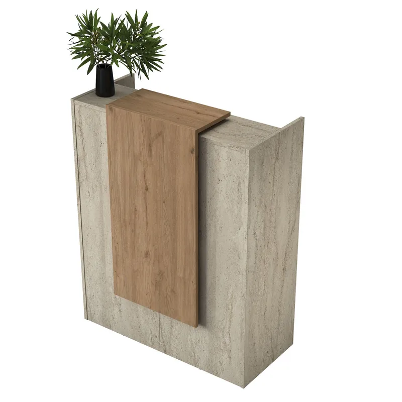 Resepsjonsbord Wallxpert Cleo Shelf (90 x 110 x 40 cm) travertin valnøtt - Travertin og valnøtt - Møbler - Bord - Avlastningsbord - Gangbord