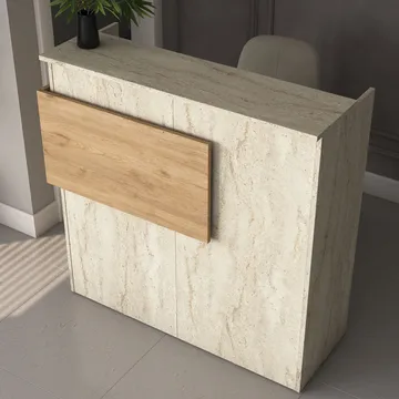 Resepsjonsbord Wallxpert Dara (110 x 110 x 40 cm) travertin valnøtt - Travertin og valnøtt - Møbler - Bord - Avlastningsbord - Gangbord