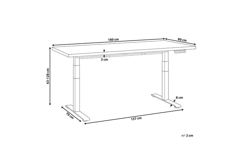 Bina Skrivebord 80x180 cm - Hvit/Svart - Møbler - Bord - Kontorbord - Skrivebord - Hev og senkbart skrivebord