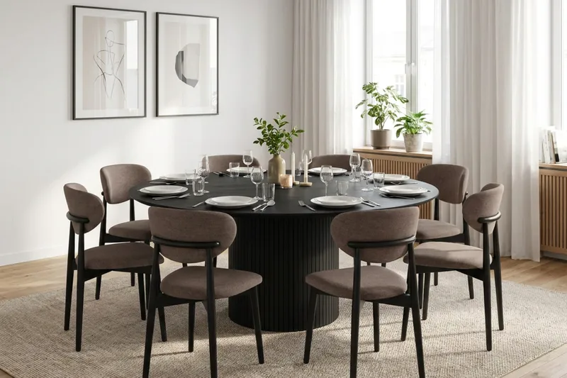 Kopparbo rundt spisebord 180 cm finér - Svart - Møbler - Bord - Spisebord & kjøkkenbord