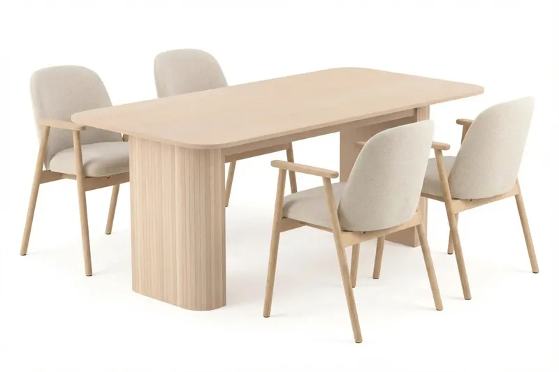 Kopparbo spisebord 180–240 cm uttrekkbart med 4 Reciclar spisestoler