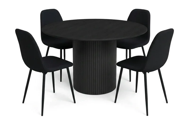 Kopparbo spisegruppe rund 110 cm svart med 4 Nibe spisestoler, Svart