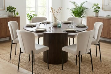 Kopparbo spisegruppe rund 130 cm røkt eik med 6 Elsie spisestoler - Røkt eik/Beige - Møbler - Bord - Spisegrupper