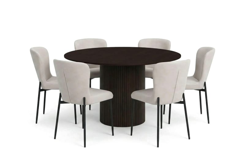 Kopparbo spisegruppe rund 130 cm røkt eik med 6 Elsie spisestoler - Røkt eik/Beige - Møbler - Bord - Spisegrupper