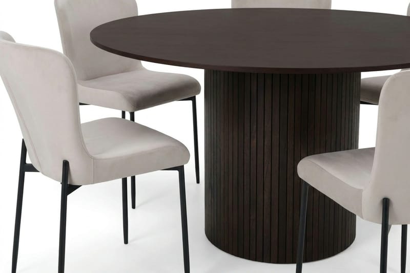 Kopparbo spisegruppe rund 130 cm røkt eik med 6 Elsie spisestoler - Røkt eik/Beige - Møbler - Bord - Spisegrupper