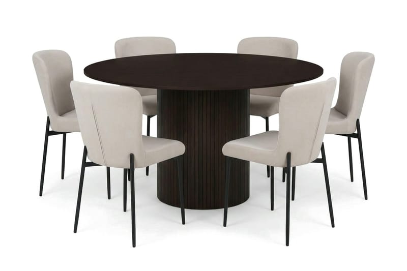 Kopparbo spisegruppe rund 130 cm røkt eik med 6 Elsie spisestoler - Røkt eik/Beige - Møbler - Bord - Spisegrupper