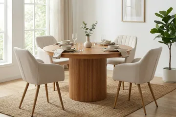 Kopparbo uttrekkbar, rund 120–220 cm, eik med 4 Filippa spisestoler - Eik - Møbler - Bord - Spisegrupper