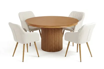 Kopparbo uttrekkbar, rund 120–220 cm, eik med 4 Filippa spisestoler - Eik - Møbler - Bord - Spisegrupper