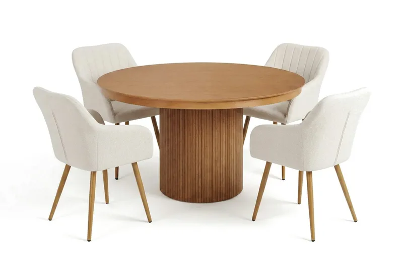 Kopparbo uttrekkbar, rund 120–220 cm, eik med 4 Filippa spisestoler - Eik - Møbler - Bord - Spisegrupper