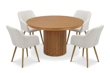 Kopparbo uttrekkbar, rund 120–220 cm, eik med 4 Filippa spisestoler - Eik - Møbler - Bord - Spisegrupper
