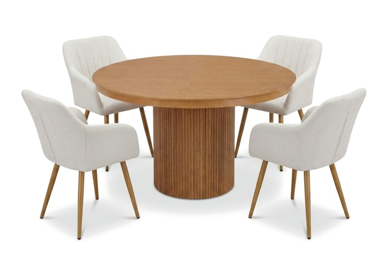 Kopparbo uttrekkbar, rund 120–220 cm, eik med 4 Filippa spisestoler - Eik - Møbler - Bord - Spisegrupper