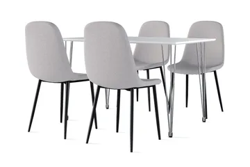 Kronblom Spisebord 120 cm + 4 stk Nibe stol grå med svarte ben - Hvit/Grå - Møbler - Bord - Spisegrupper