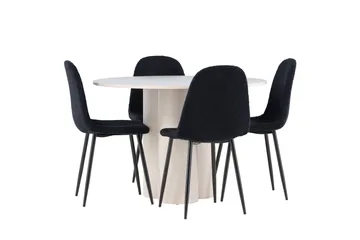 Olivia Spisegruppe 110 cm Rund med 4 Polar stoler - Beige/Svart - Møbler - Bord - Spisegrupper