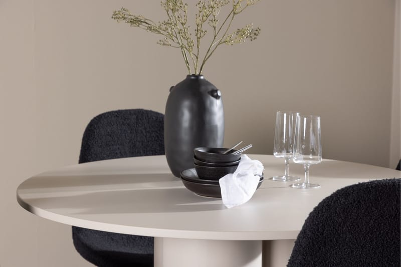 Olivia Spisegruppe 110 cm Rund med 4 Polar stoler - Beige/Svart - Møbler - Bord - Spisegrupper