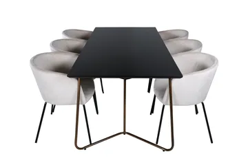 Petra Spisegruppe 190 cm Rektangulær med 6 Berit Stoler - Beige - Møbler - Bord - Spisegrupper