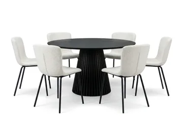 Peyra rund spisegruppe 130 cm svart med 6 Katy-spisestoler - Svart - Møbler - Bord - Spisegrupper
