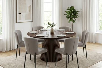 Peyra rund spisegruppe 130 cm valnøtt med 6 Elsie-spisestoler - Valnøtt/grå - Møbler - Bord - Spisegrupper