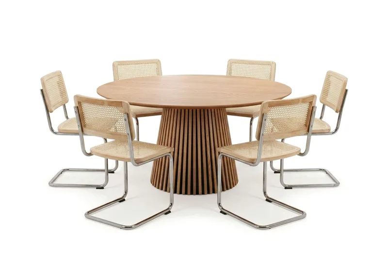 Peyra spisegruppe rund 150 cm eik med 6 Build spisestoler, Eik