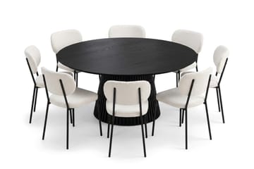Peyra Spisegruppe rund 180 cm Svart med 8 Gemmiano Spisestoler - Svart - Møbler - Bord - Spisegrupper