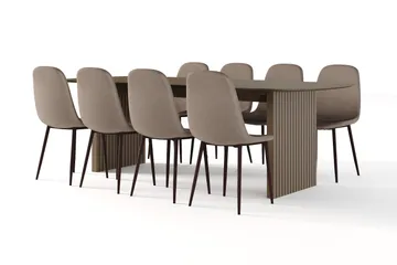 Richeto spisebord røkt eik 240 cm valnøtt + 8 stk. Nibe stol brun med valnøttben - Brun - Møbler - Bord - Spisegrupper