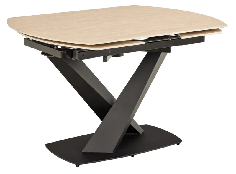 Salvas Uttrekkbart spisebord 120–180 cm ovalt, Sandfarget topp; svart base