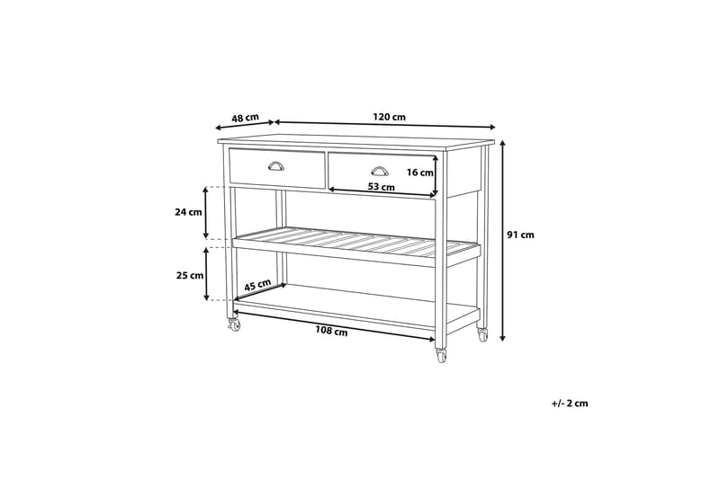 Navarino Serveringsvogn 48 | 120 cm - Hvit - Møbler - Bord - Serveringsvogn - Rullebord & rullevogn