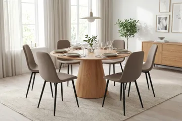 Siena spisegruppe rund 150 cm eik med 6 Nibe spisestoler - Eik - Møbler - Bord - Spisegrupper