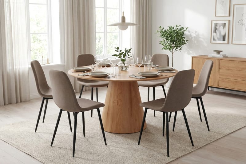 Siena spisegruppe rund 150 cm eik med 6 Nibe spisestoler - Eik - Møbler - Bord - Spisegrupper