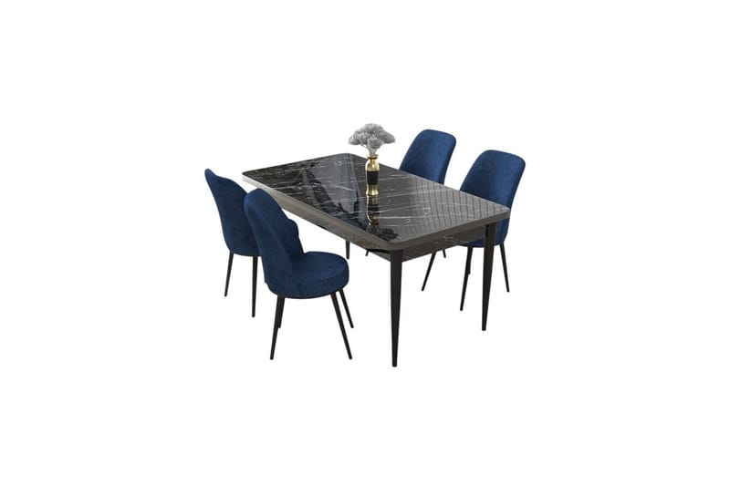 Sivaji Spisegruppe 4-seter - Svart/Marineblå - Møbler - Bord - Spisegrupper