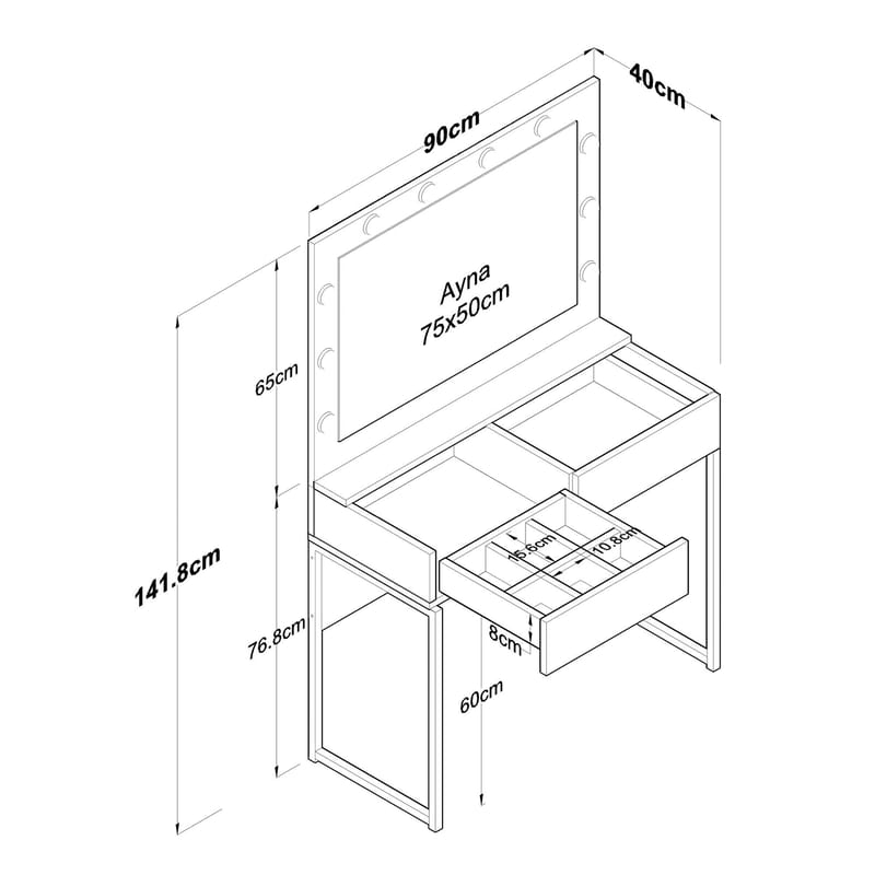 Sminkebord Wallxpert Eska BJ158 (90 x 141,8 x 40 cm) Hvit - Hvit - Møbler - Bord - Sminkebord & toalettbord
