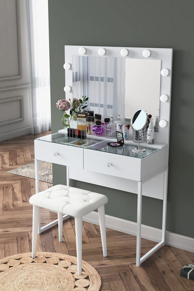 Sminkebord Wallxpert Eska BJ164 (90 x 141,8 x 40 cm) Hvit - Hvit - Møbler - Bord - Sminkebord & toalettbord